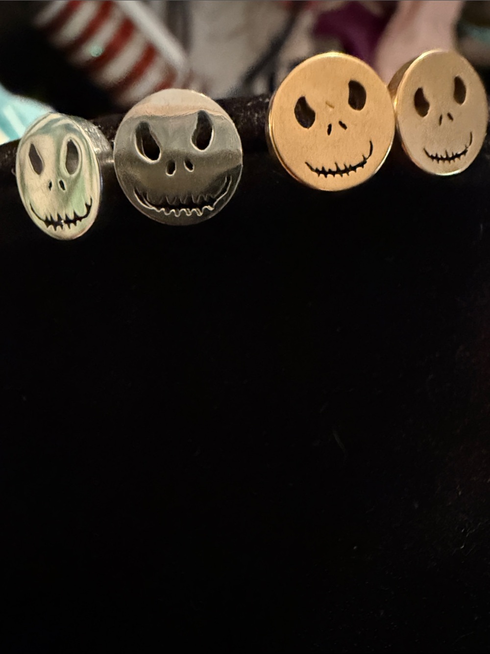 New Jack Skellington Screw on back  Stud Earrings - Silver or Gold Tones .5”